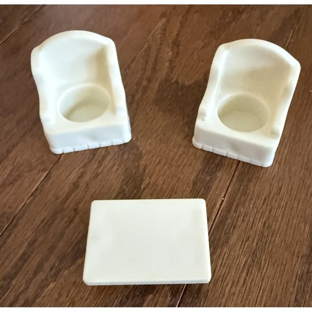 Vintage Fisher Price Little People White Living Room Chairs‎ & Coffee Table Set